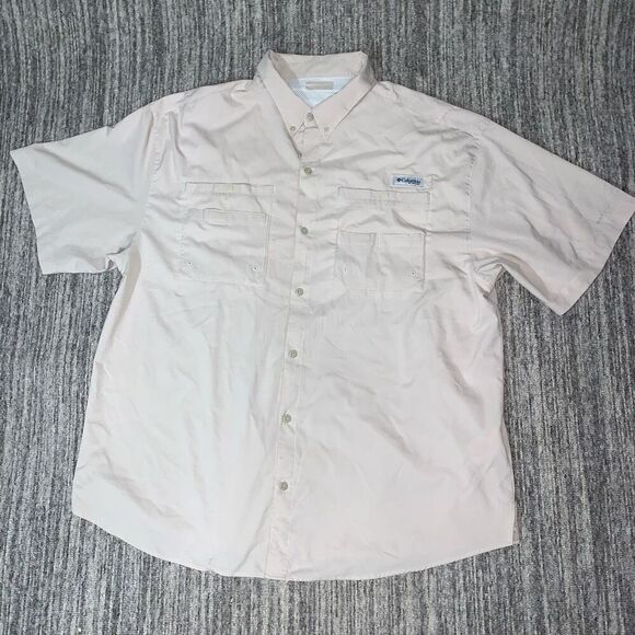 Columbia PFG Mens Size 2XL Button Front Shirt Cream Short Sleeve Outdoor Active - Picture 1 of 6